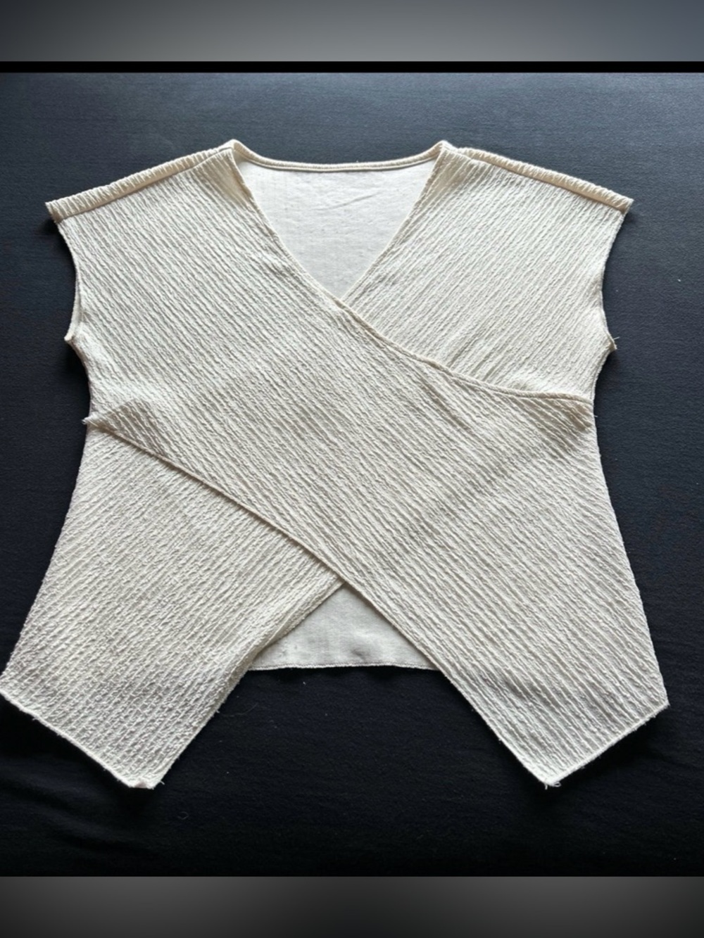 Cream Textured Wrap-Style Short Sleeve Top